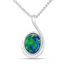 Australian Opal Doublet Pendant Necklace in 18K White Gold