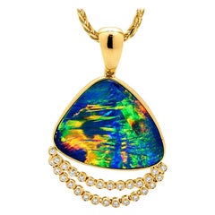 Australian 13.04ct Opal Doublets and Diamond Pendant Necklace in 18K Yellow Gold