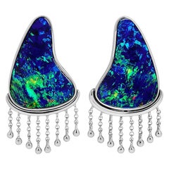 Australian 13.42ct Opal Doublets Drop Earrings in 18K White Gold