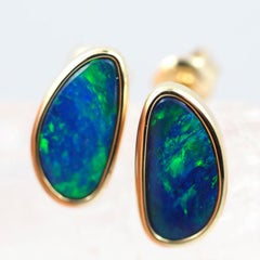 Australian Opal Earrings 14 Karat Yellow Gold