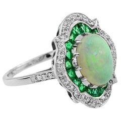 Vintage Australian Opal Emerald Diamond Cocktail Ring