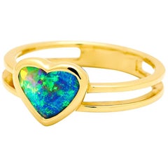 Natural Untreated Australian Black Opal Engagement Ring in 18K Yellow Gold