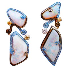 Pendientes de ópalo australiano y diamantes de color fantasía, oro de 18 quilates, Austy Lee