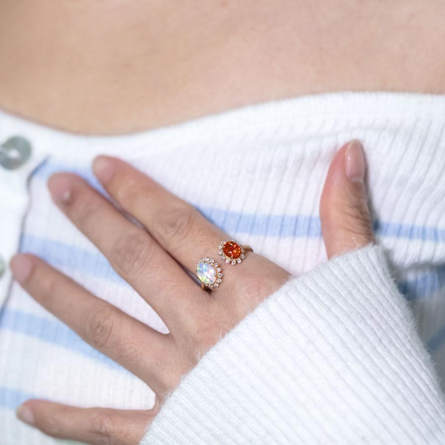 De las mujeres Solid Opal & Fire Opal Halo Diamond Engagement Ring 18K Yellow Gold en venta