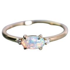 Australian Opal Fossil Shell Diamond Engagement Ring 14K Yellow Gold