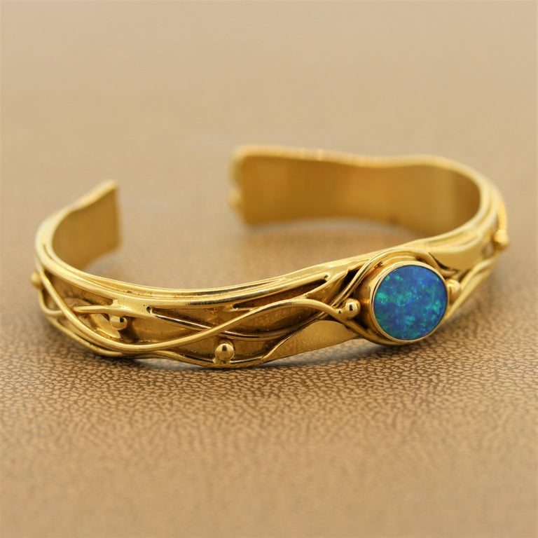 Australian Opal Gold Cuff Bracelet For Sale at 1stDibs