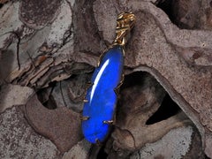 Australian Opal Gold Necklace Neon Purple Cabochon Natural Gemstone Unisex