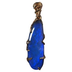 Australian Opal Gold Necklace Neon Purple Cabochon Natural Gemstone Unisex