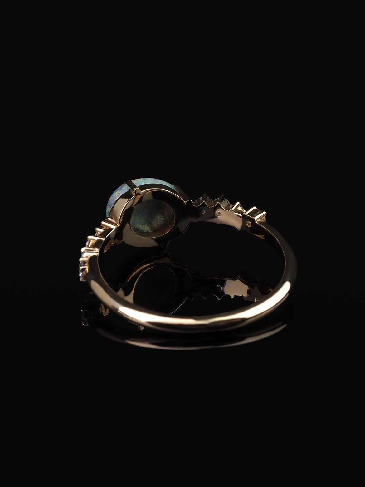 Artisan Australian Opal Gold Ring Diamonds Multicolor Сhanel Style Engagement Ring For Sale