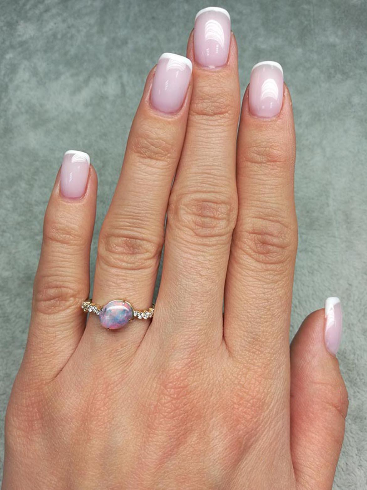 Women's or Men's Australian Opal Gold Ring Diamonds Multicolor Сhanel Style Engagement Ring For Sale