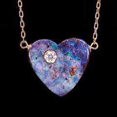 Australian Opal Heart Necklace, 9.2 Carats with 14k Gold