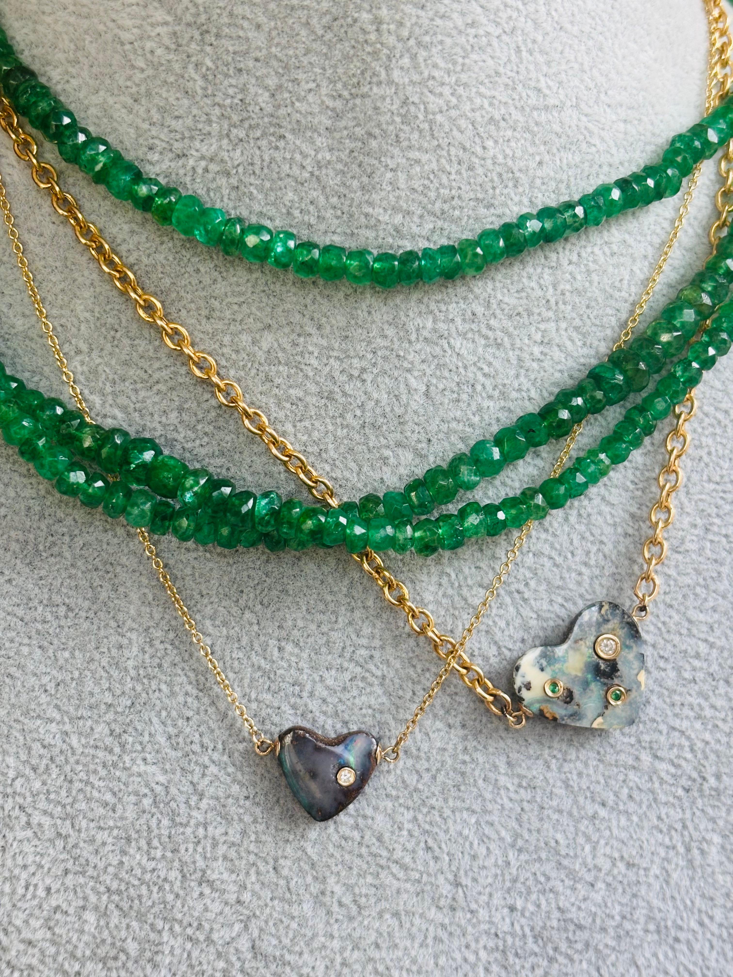 Mixed Cut Australian Opal Heart Necklace with Diamond & 14k Gold For Sale