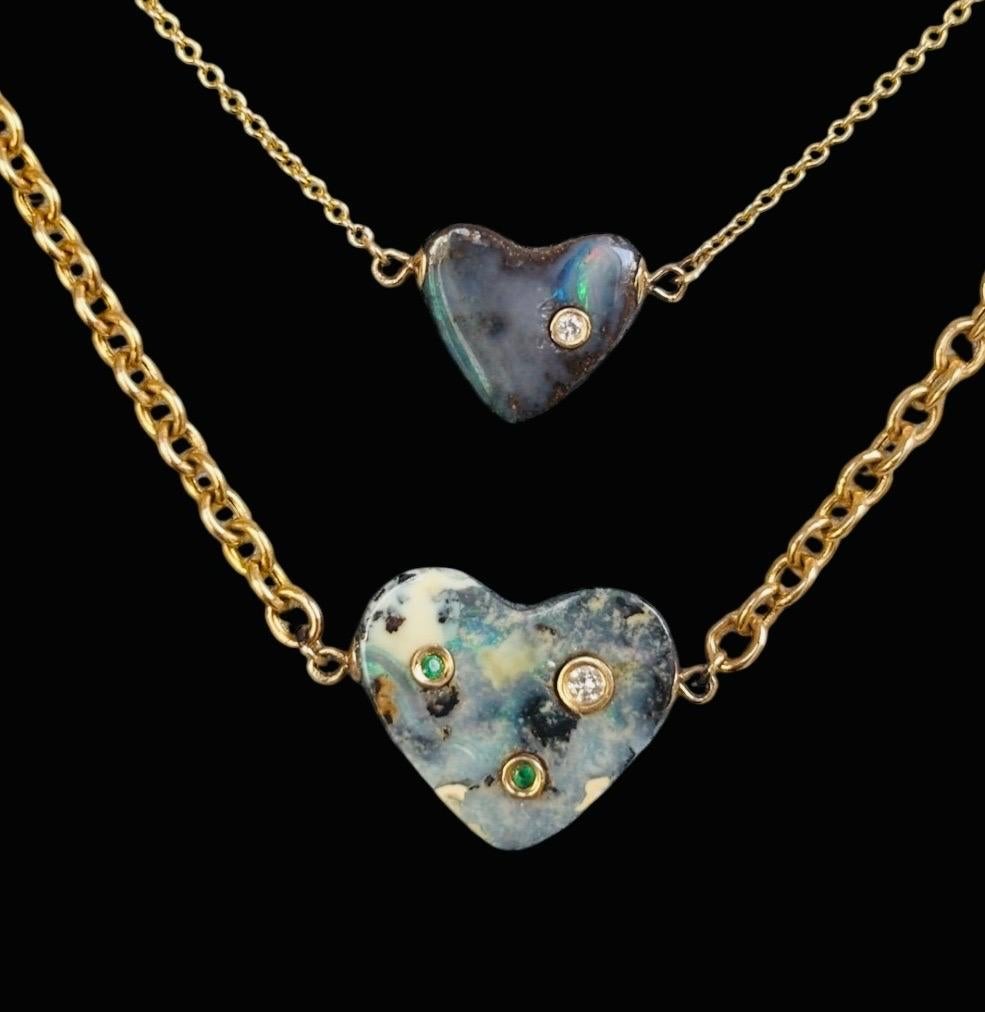 Australian Opal Heart Necklace with Diamond & 14k Gold For Sale 1