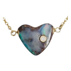 Australian Opal Heart Necklace with Diamond 
14k Gold