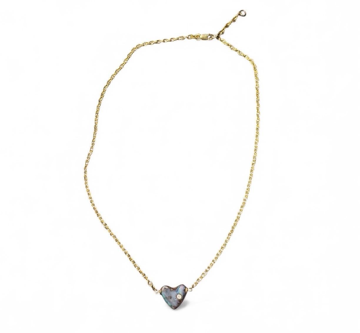 Taglio misto Australian Opal Heart Necklace with Diamond in vendita
