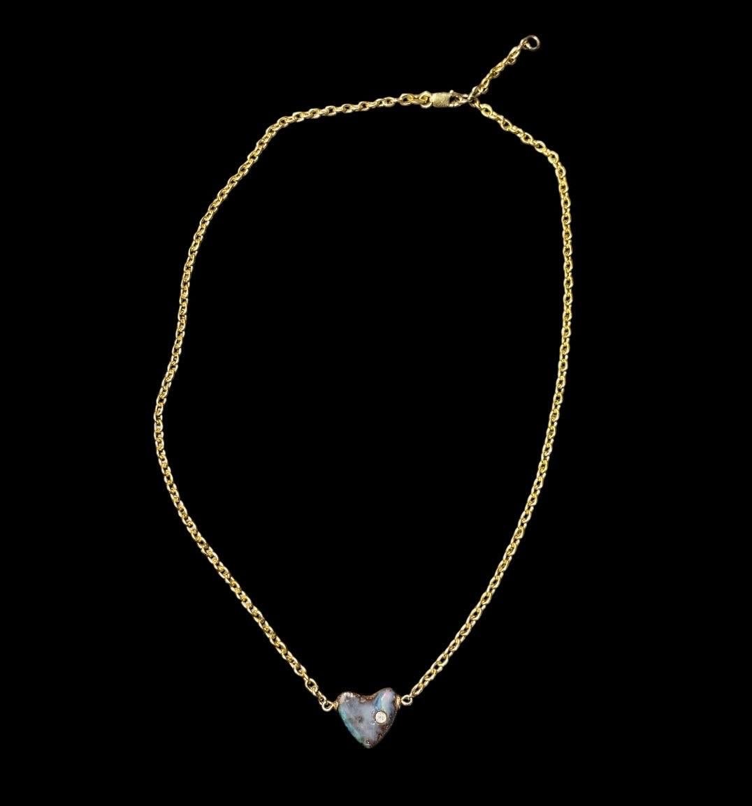 da uomo o donna Australian Opal Heart Necklace with Diamond in vendita