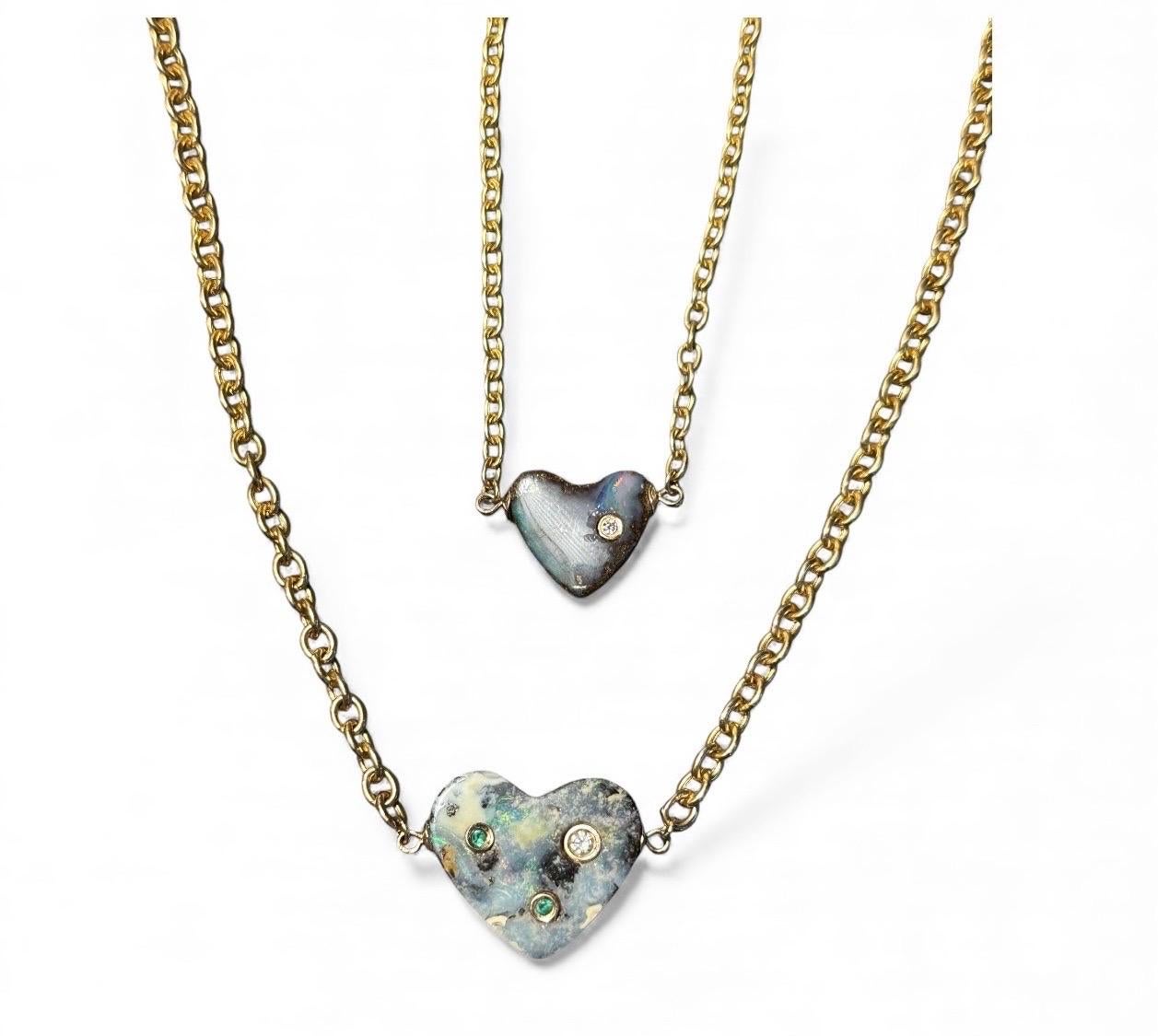 Australian Opal Heart Necklace with Diamond in vendita 2
