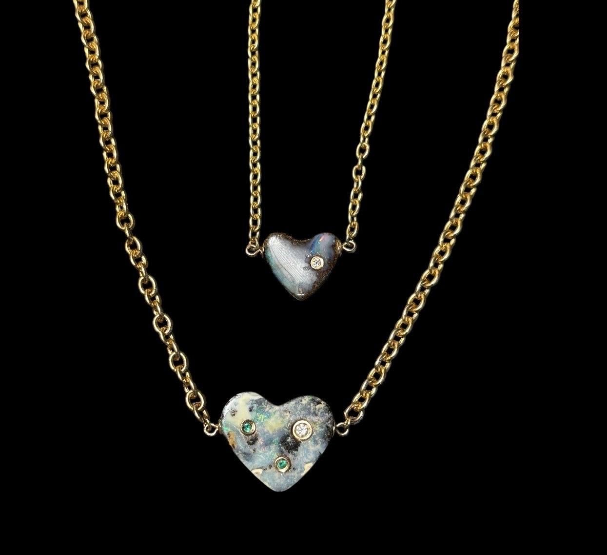 Australian Opal Heart Necklace with Diamond in vendita 3