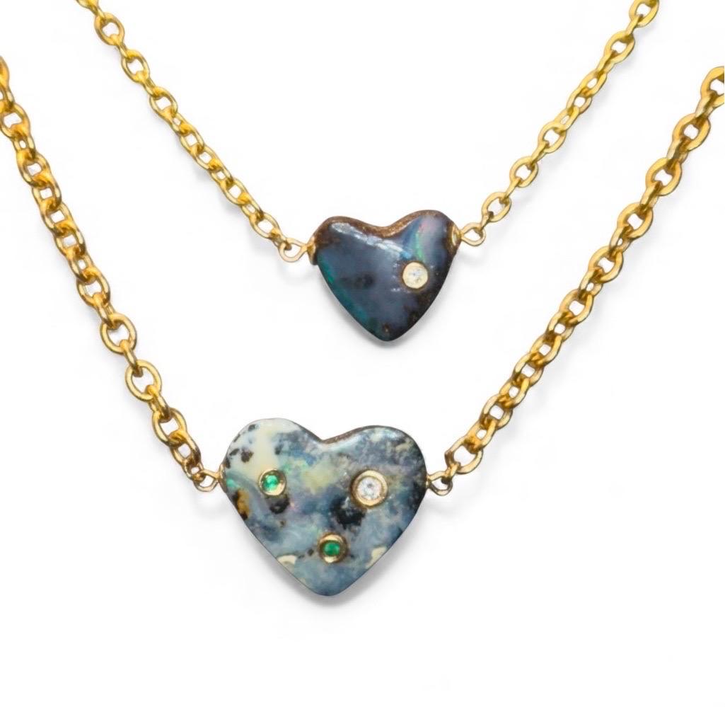 Australian Opal Heart Necklace with Diamond in vendita 4