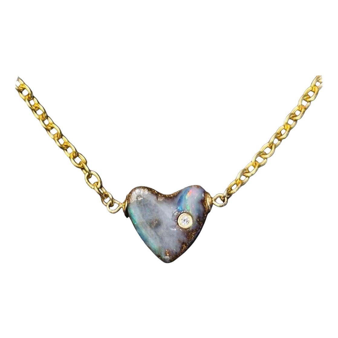 Australian Opal Heart Necklace with Diamond in vendita