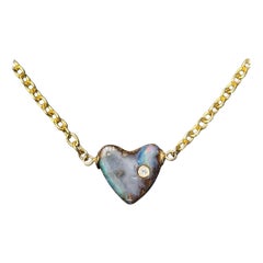 Collana con cuore in opale australiano e diamante