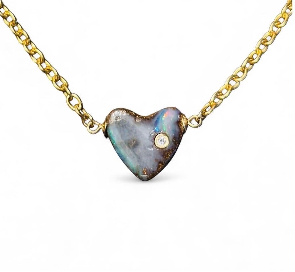 Australian Opal Heart Necklace with Diamond