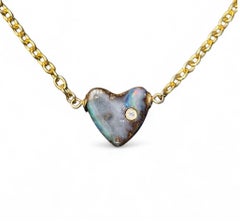 Australian Opal Heart Necklace with Diamond