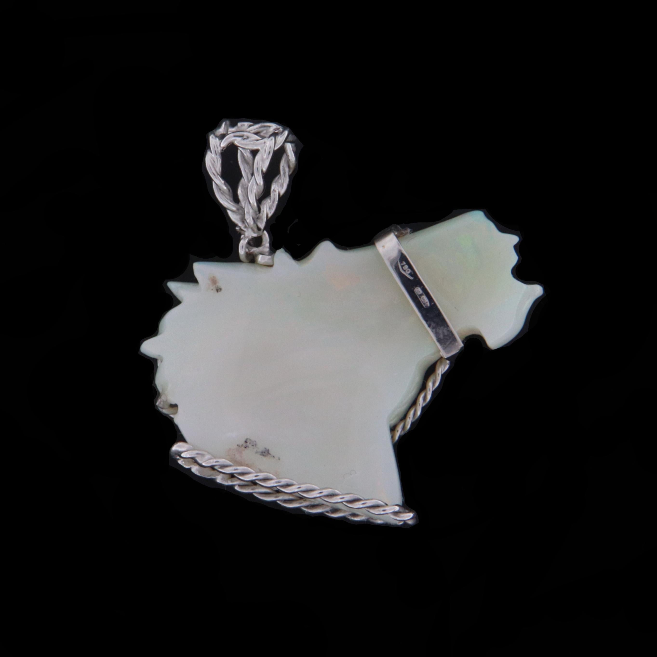 Brilliant Cut Australian Opal Horse 18 Karat White Gold Diamonds Pendant Necklace For Sale