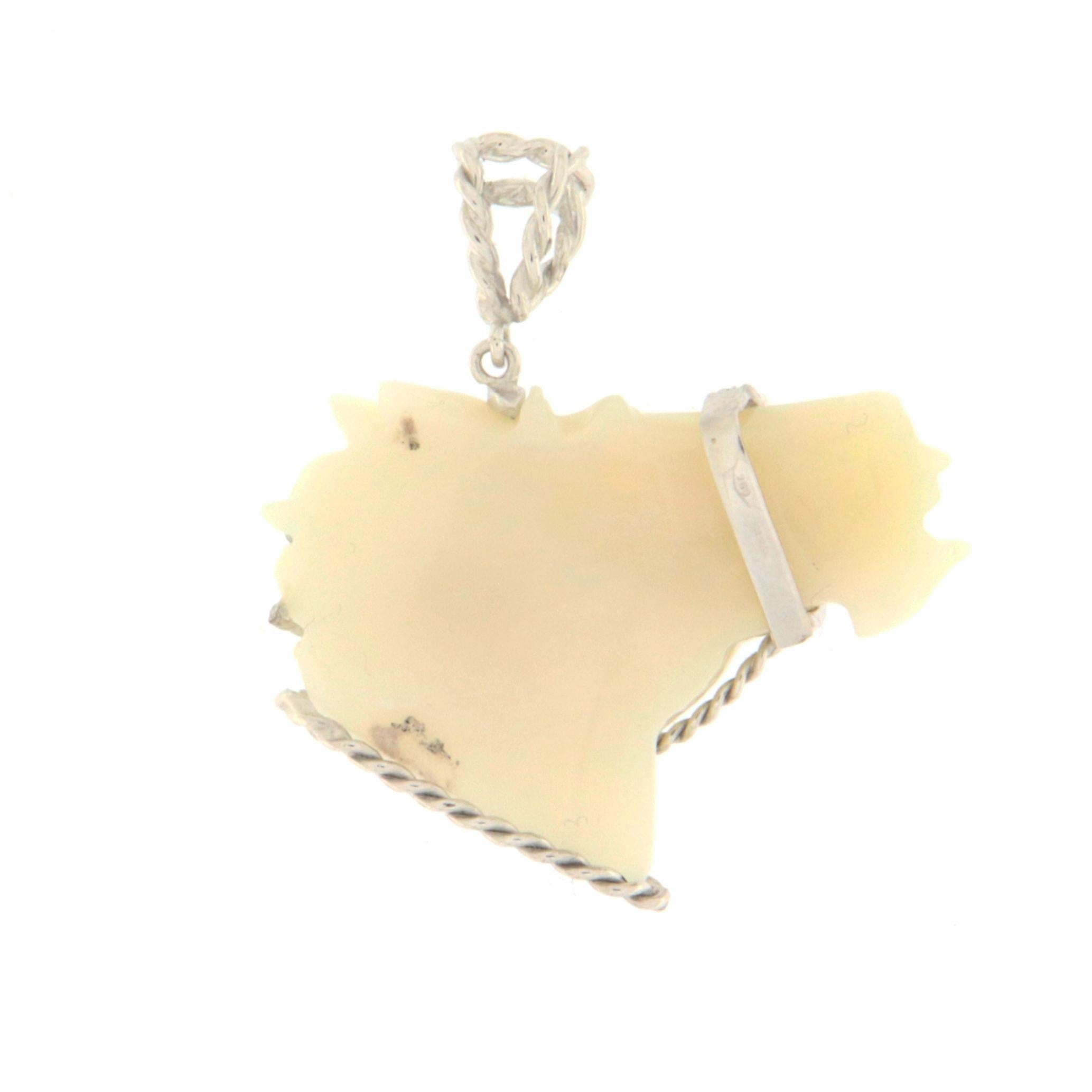 Collier pendentif cheval en or blanc 18 carats avec opale d'Australie et diamants Neuf - En vente à Marcianise, IT