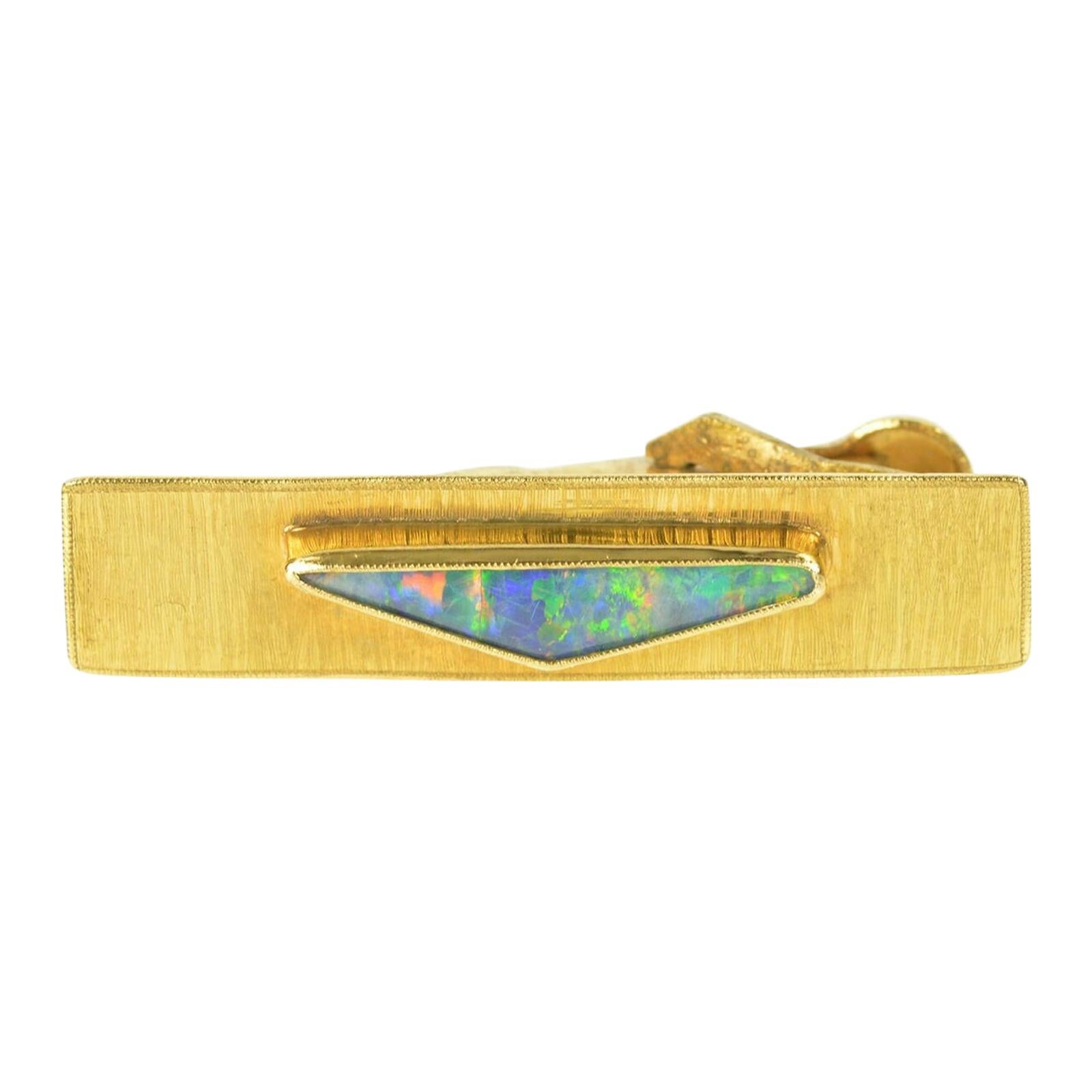 Australian Opal Inset Gold Tie Bar For Sale