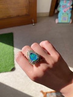 Australian Opal, Natural Emerald and Diamond Ring Set in 18 Karat Gold