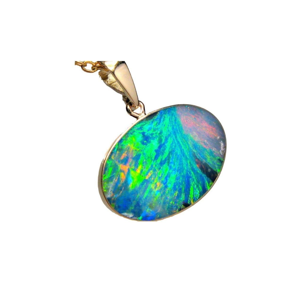 Contemporary Australian Opal Necklace 14K Yellow Gold For Sale