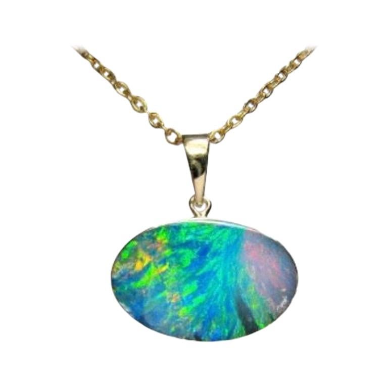 Australian Opal Necklace 14K Yellow Gold