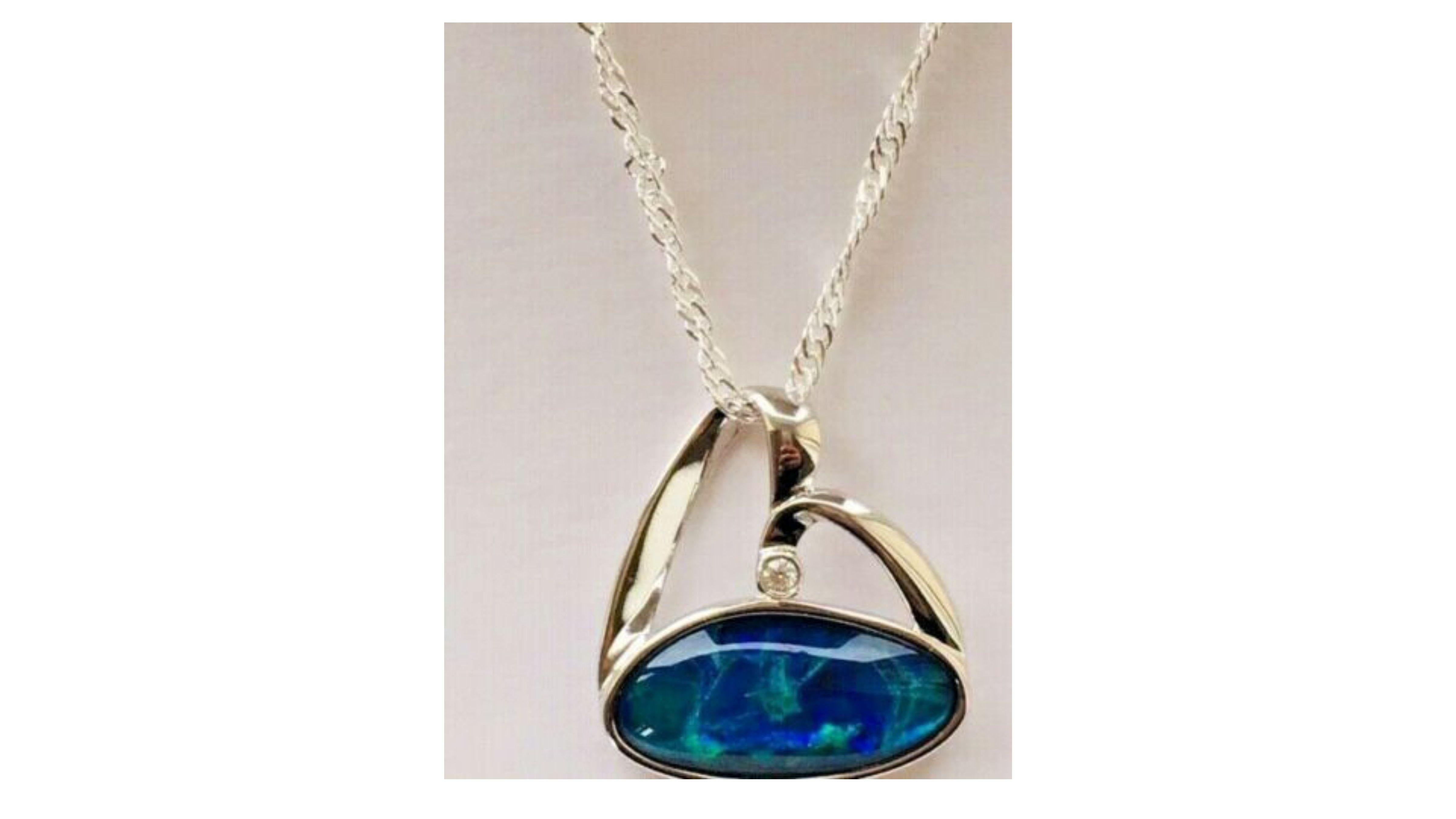 Contemporary Australian Opal Necklace Sterling Silver For Sale