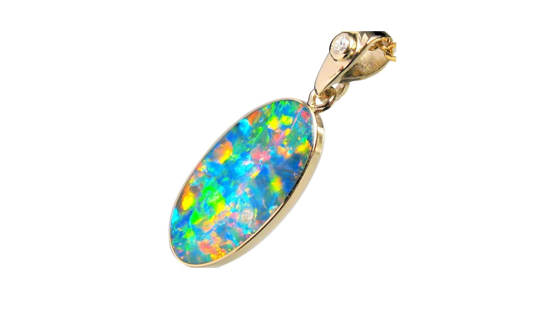 Contemporary Australian Opal Necklace with Option of Earrings 14k Yellow Gold