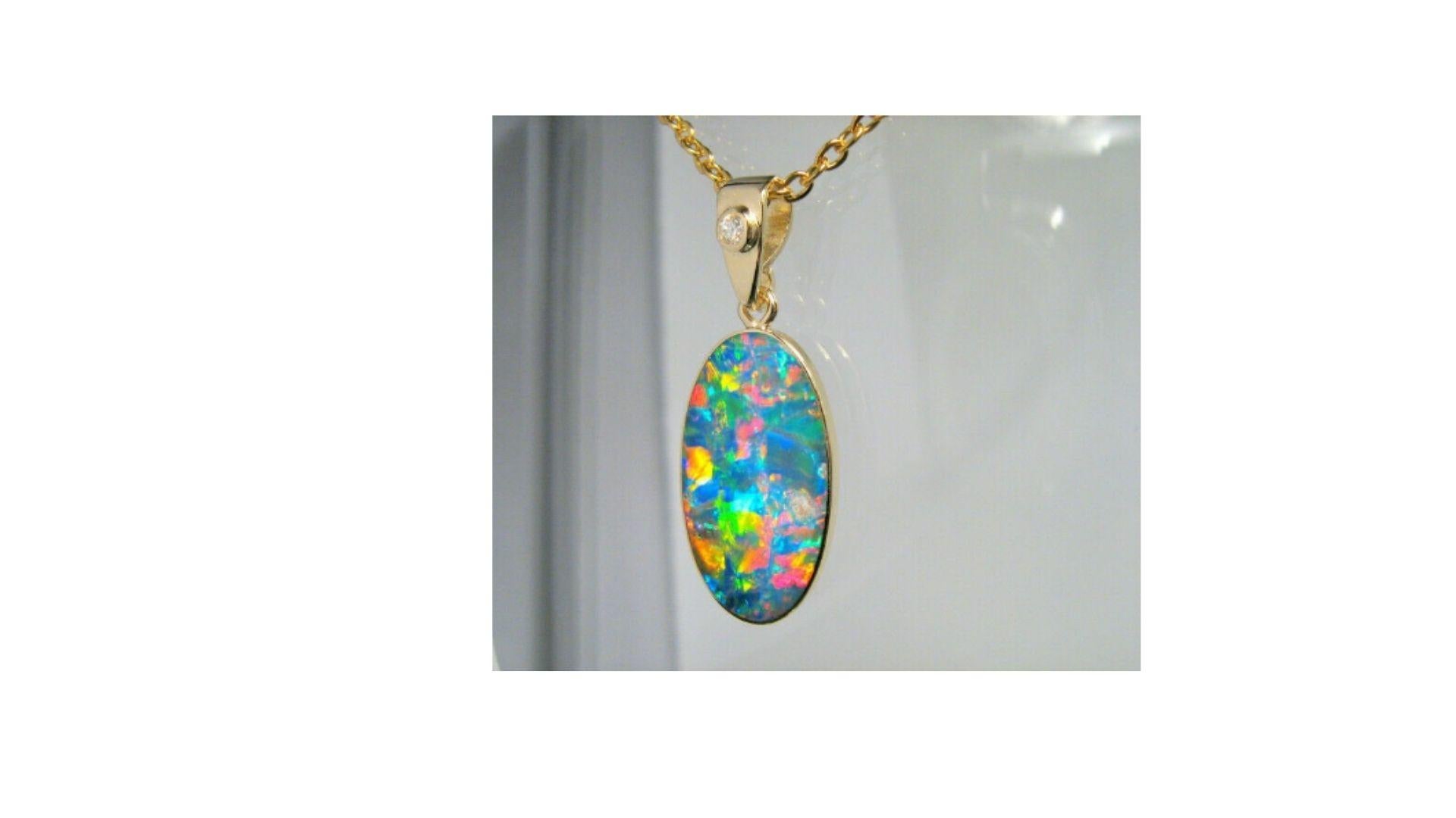 Oval Cut Australian Opal Necklace with Option of Earrings 14k Yellow Gold