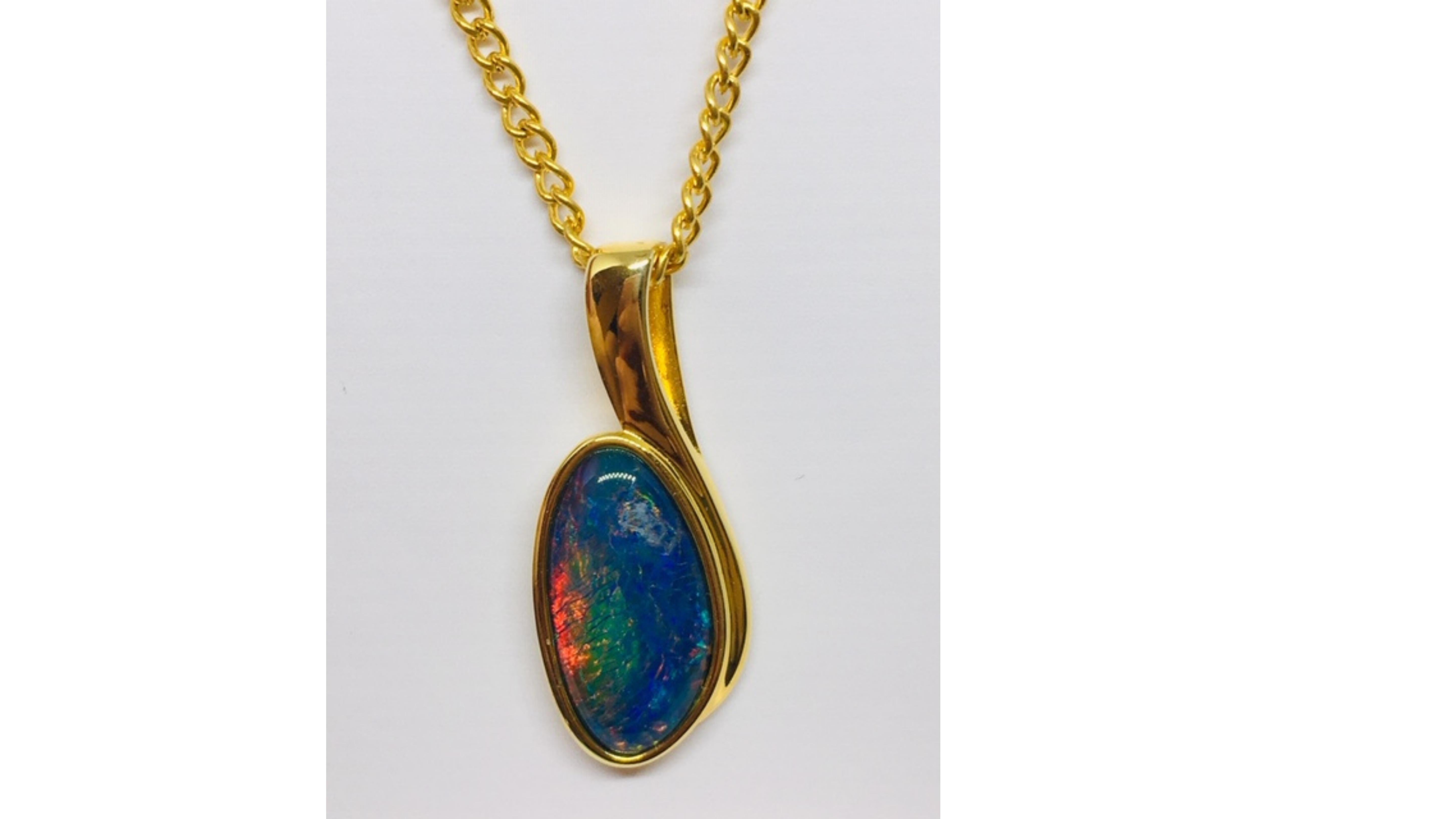 Mixed Cut Australian Opal Necklace Yellow Gold Plated For Sale