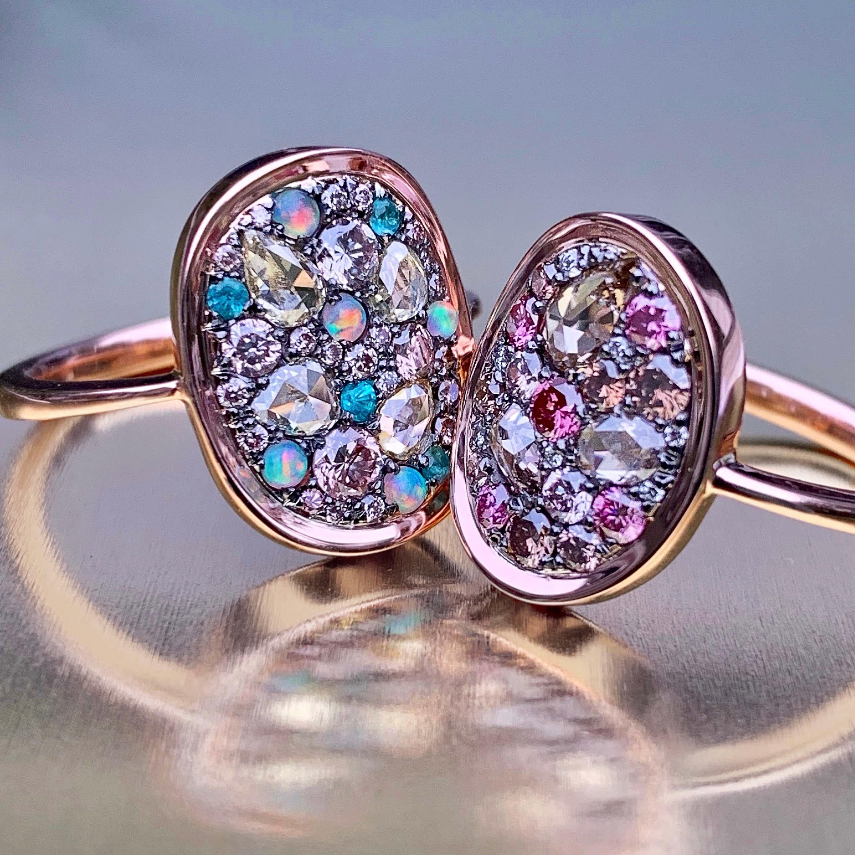 Australian Opal, Paraïba Tourmaline, Fancy Chocolate Pink Diamond Pave Ring 8