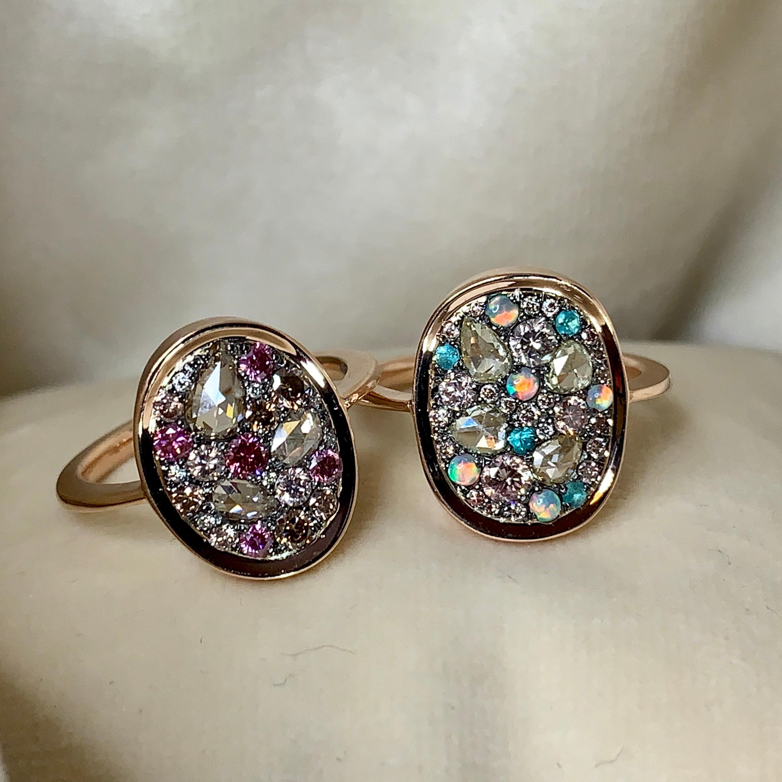 Women's Australian Opal, Paraïba Tourmaline, Fancy Chocolate Pink Diamond Pave Ring
