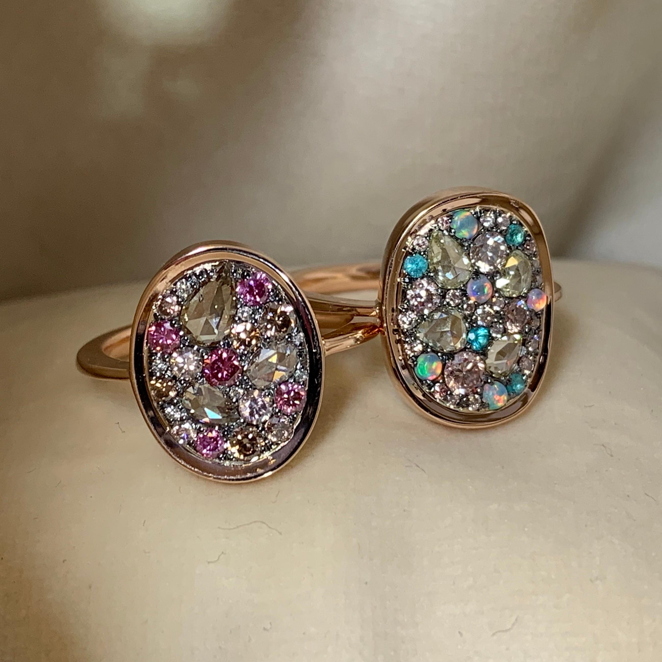 Australian Opal, Paraïba Tourmaline, Fancy Chocolate Pink Diamond Pave Ring 2