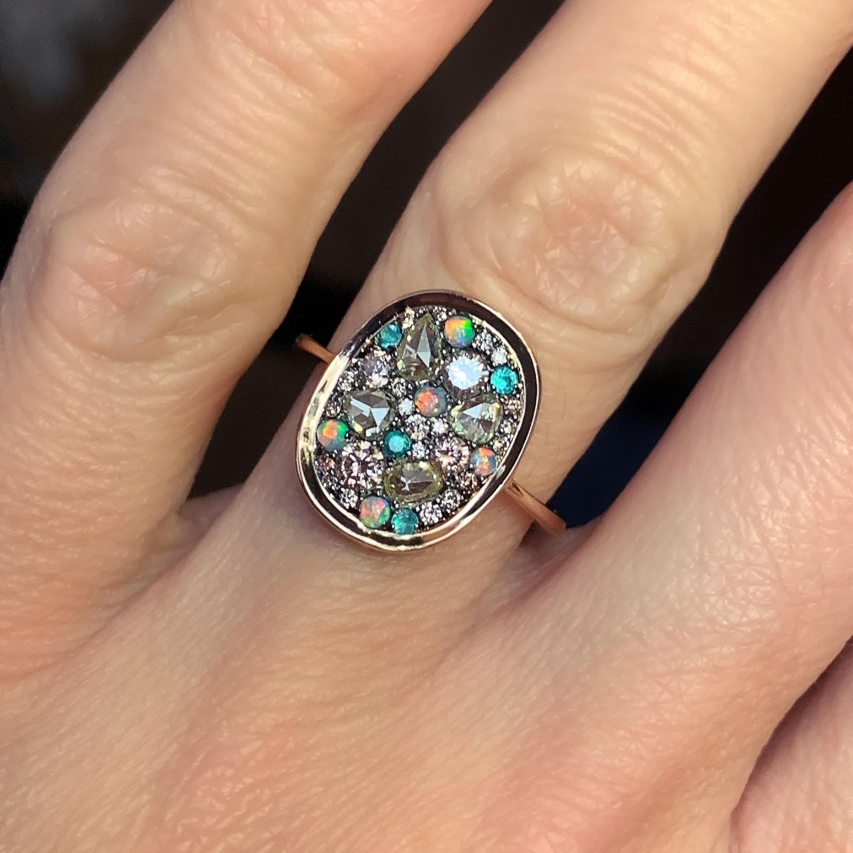 Australian Opal, Paraïba Tourmaline, Fancy Chocolate Pink Diamond Pave Ring 3