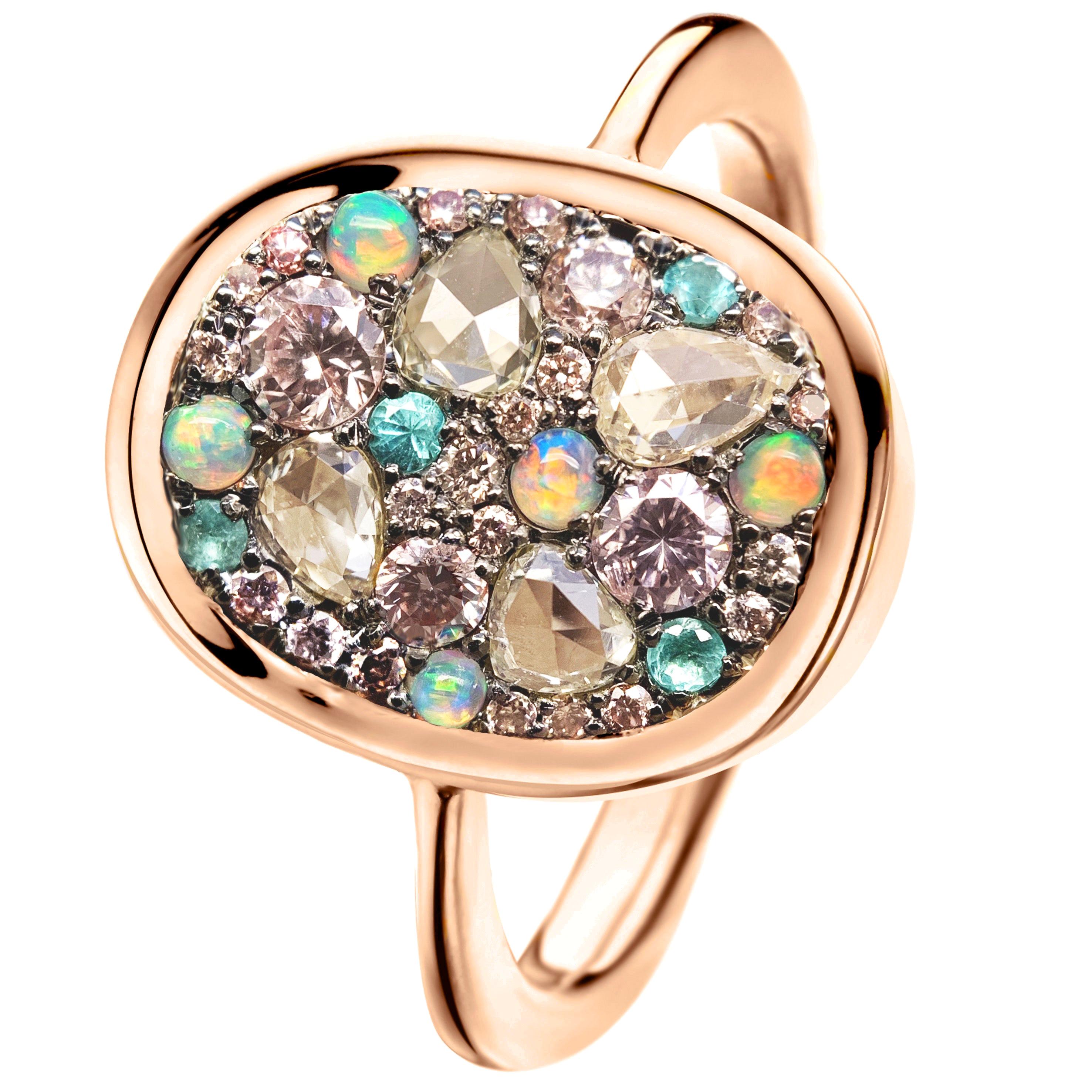 Australian Opal, Paraïba Tourmaline, Fancy Chocolate Pink Diamond Pave Ring