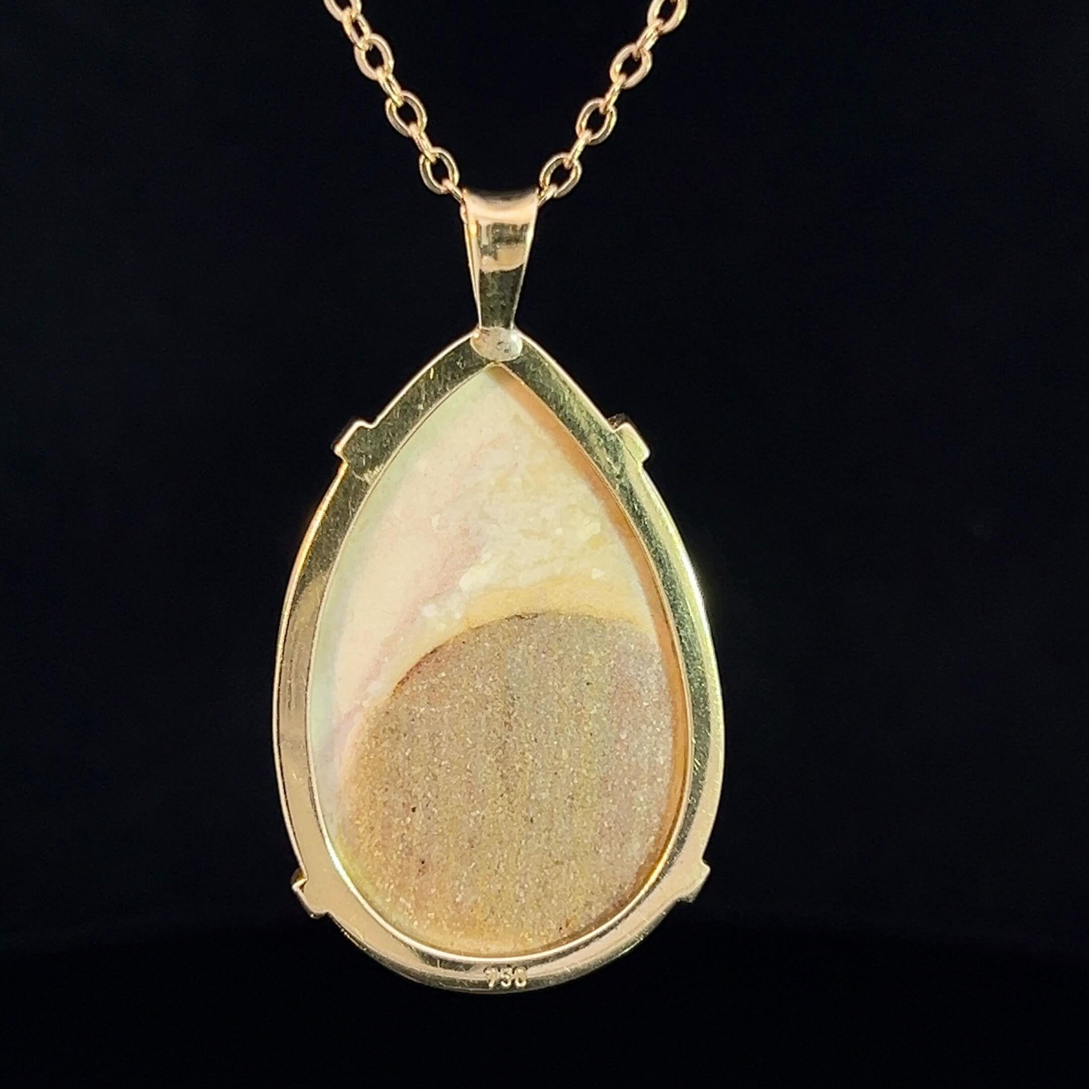 Pear Cut Australian Opal Pendant Circa 1980s For Sale