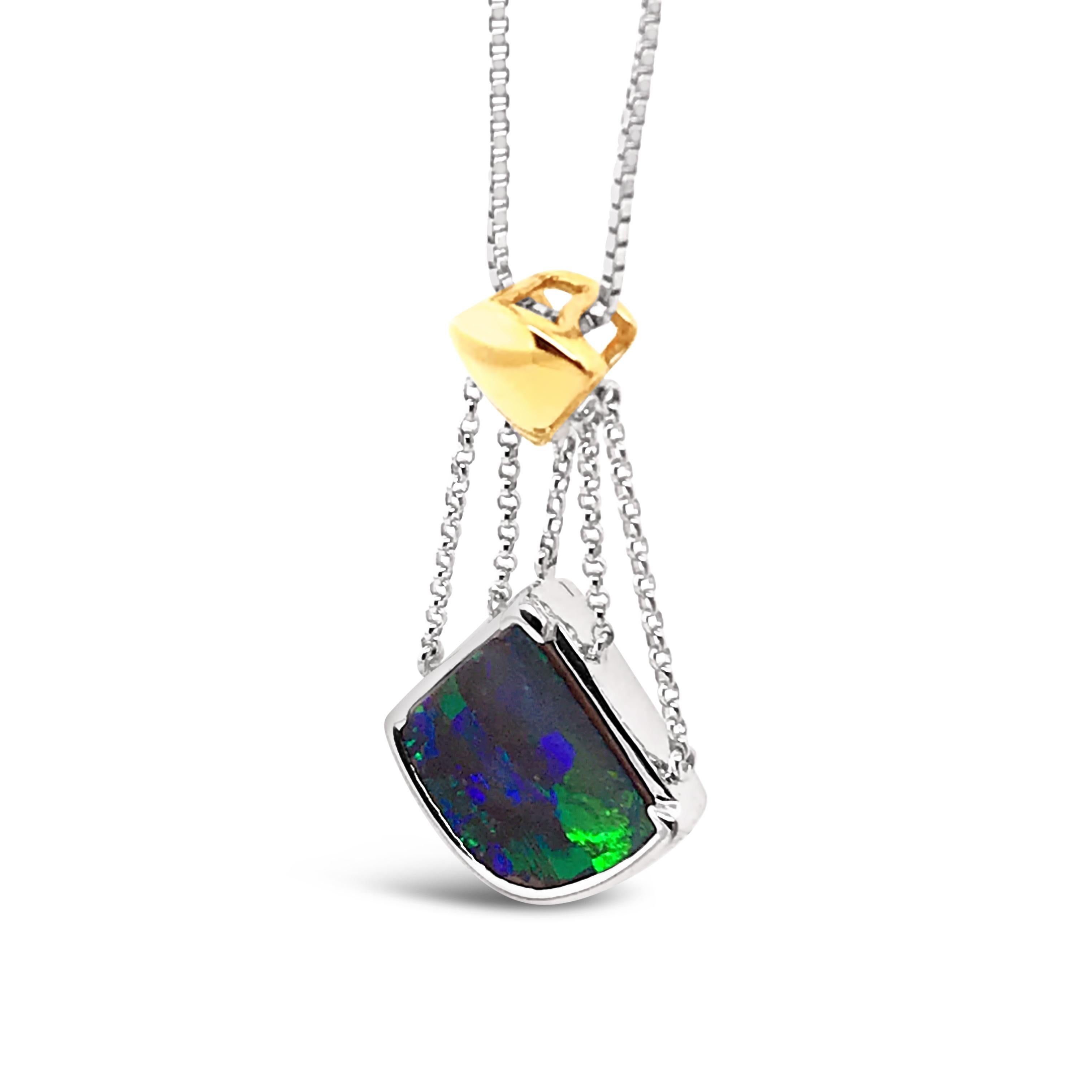 Contemporary Australian 3.89ct Boulder Opal Pendant in 18K White and Yellow Gold