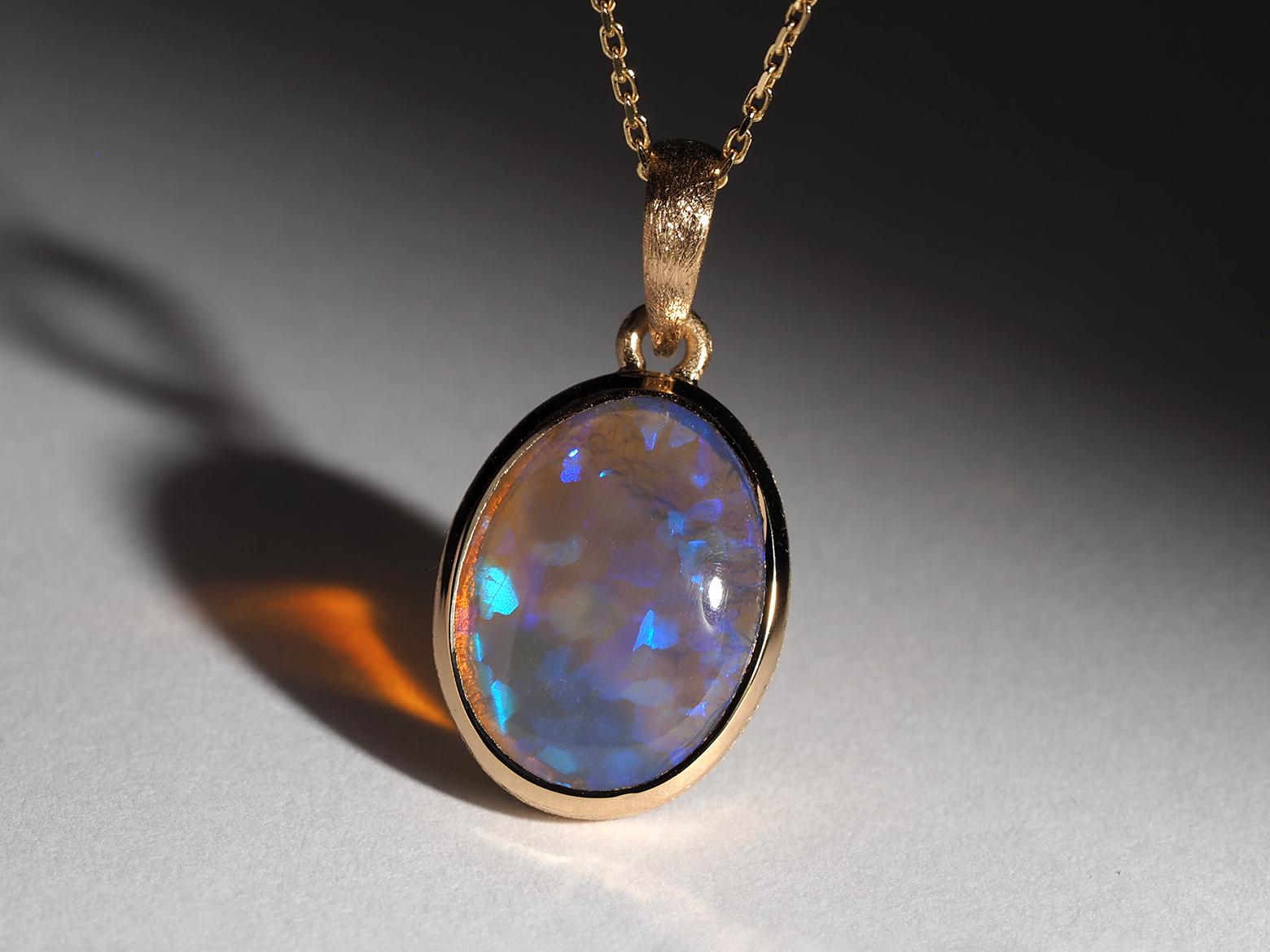 Australian Opal Anhänger Precious 18K Gold Halskette Blau Gelassenheit Geschenk Frau (Kunsthandwerker*in)