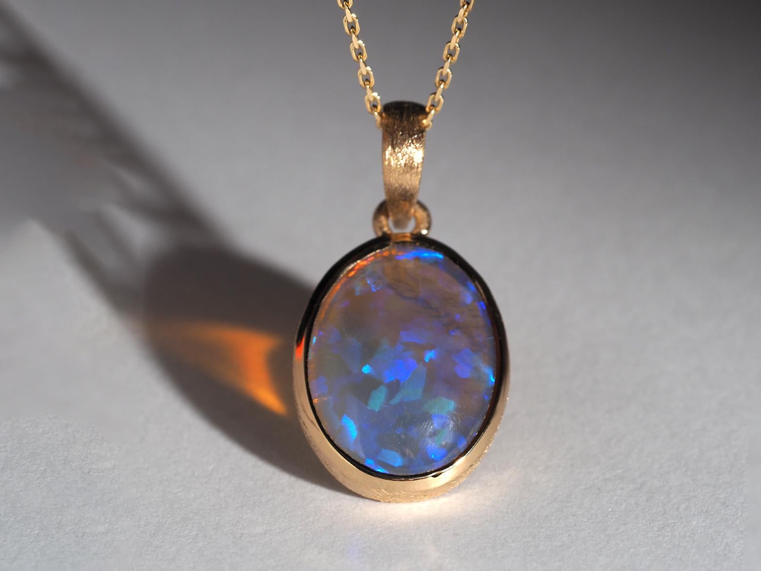 Australian Opal Anhänger Precious 18K Gold Halskette Blau Gelassenheit Geschenk Frau für Damen oder Herren