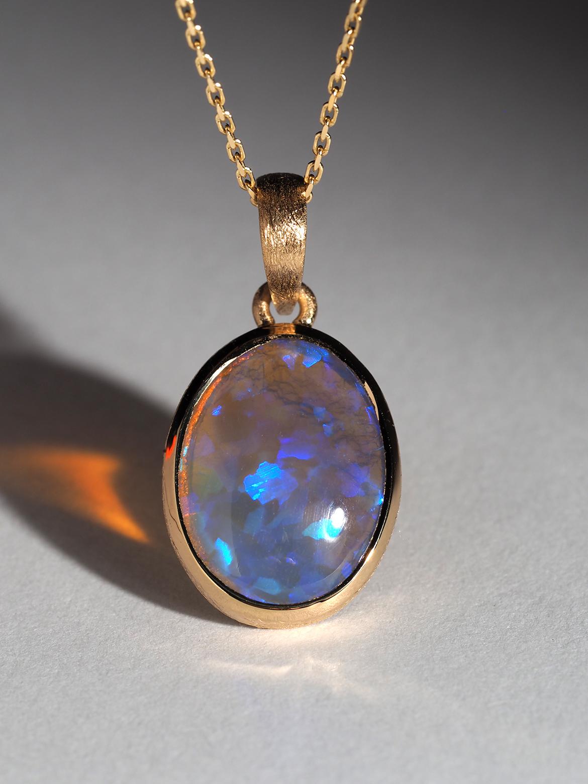 Australian Opal Anhänger Precious 18K Gold Halskette Blau Gelassenheit Geschenk Frau 1