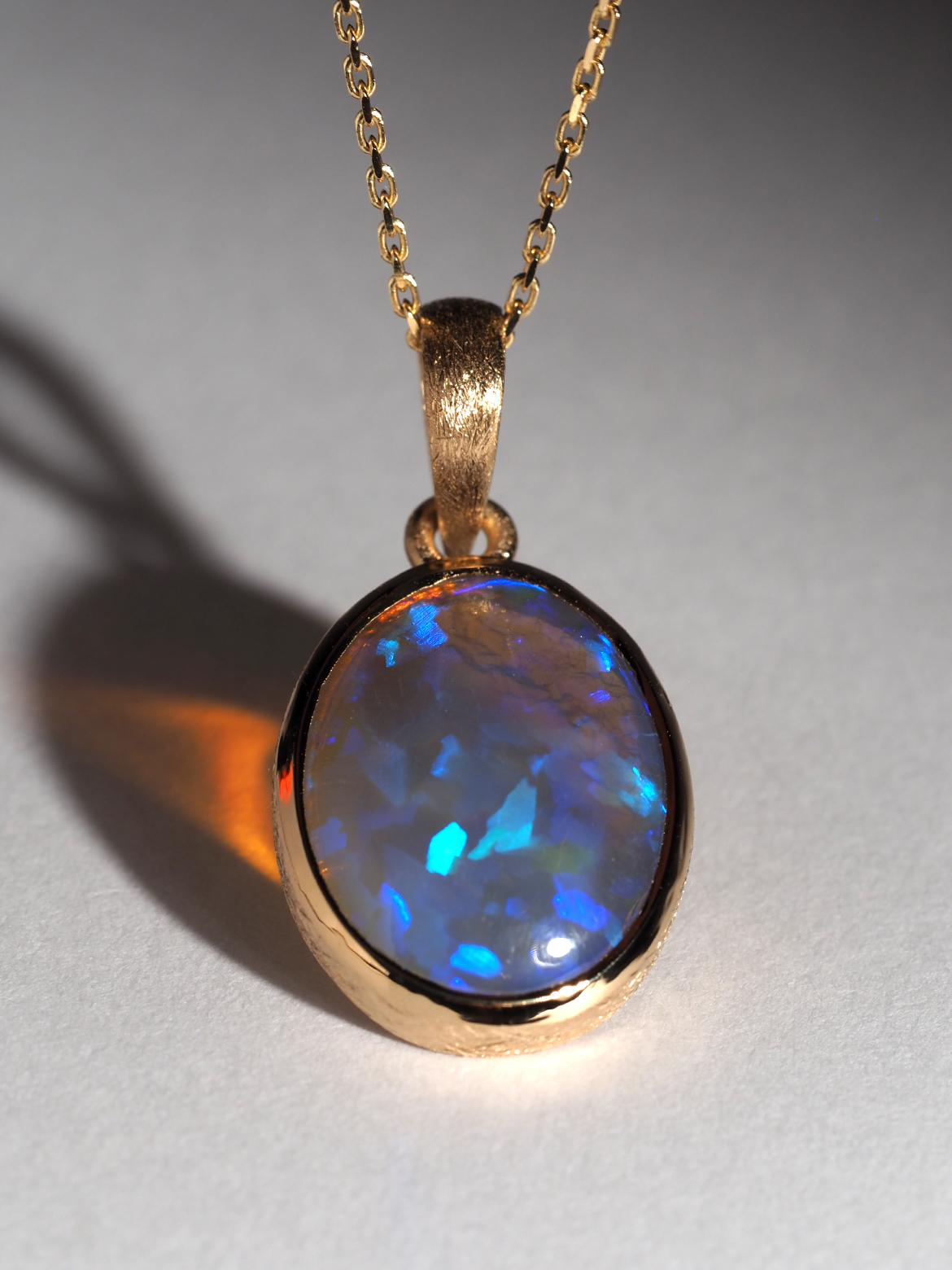 Australian Opal Anhänger Precious 18K Gold Halskette Blau Gelassenheit Geschenk Frau 2