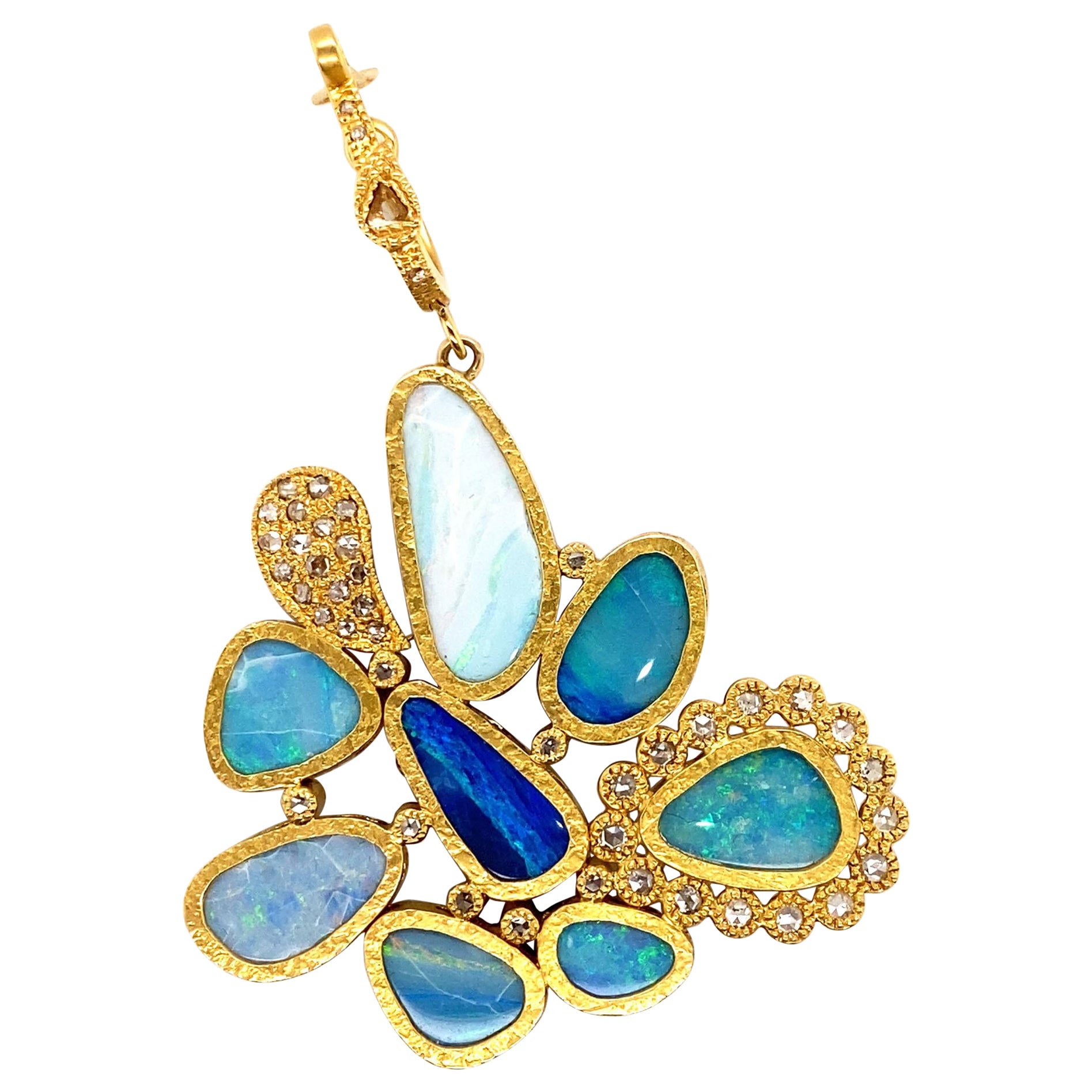 Australian Opal Pendant Set in 20 Karat Yellow Gold with Diamonds