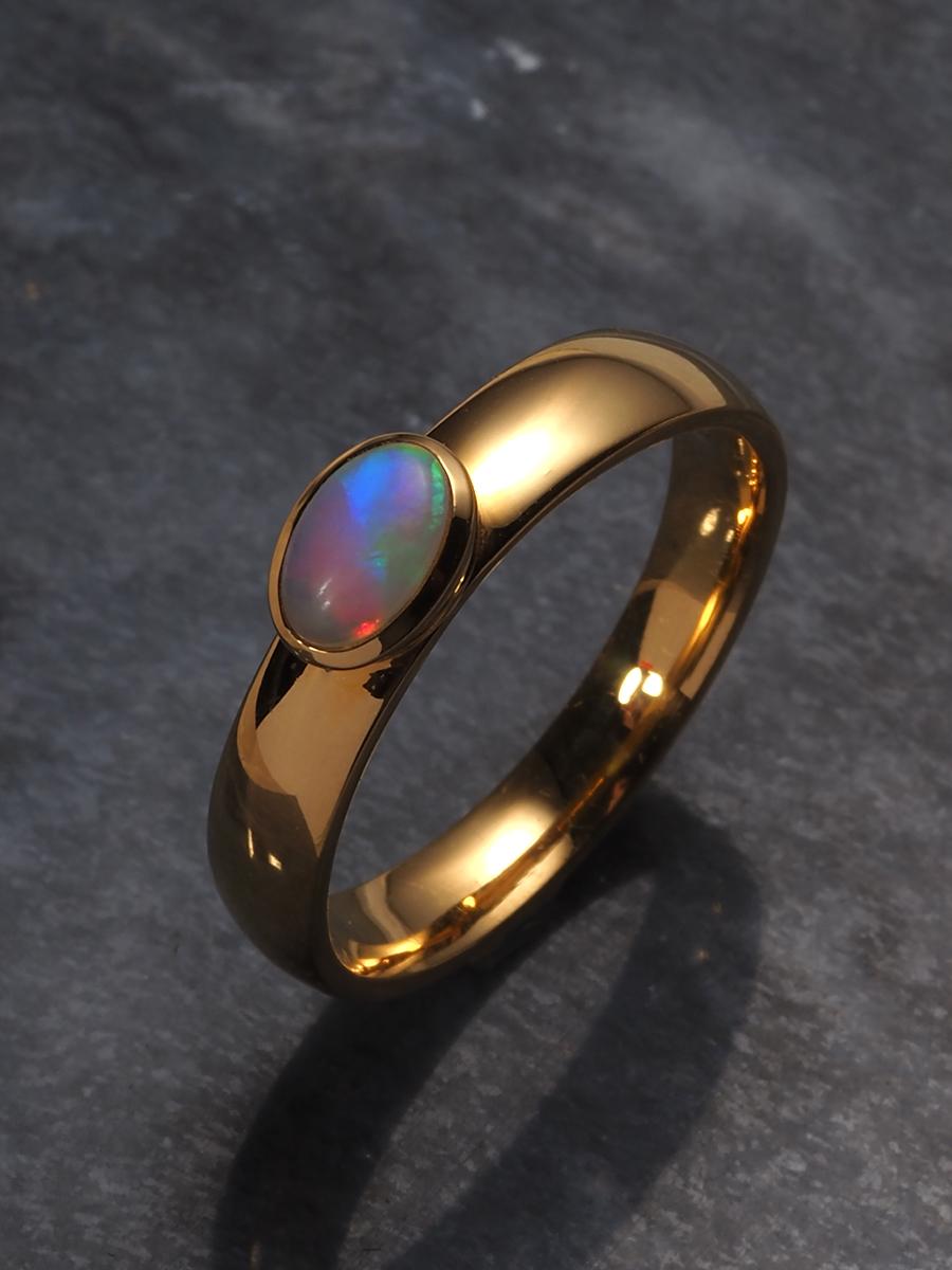 18K yellow gold ring with natural Opal 
opal origin - Australia 
opal measurements - 0.16 х 0.16 х 0.24 in / 4 х 4 х 6 mm
stone weight - 0.4 carats
ring weight - 4.88 grams
ring size - 7.5 US


We ship our jewelry worldwide – for our customers it is